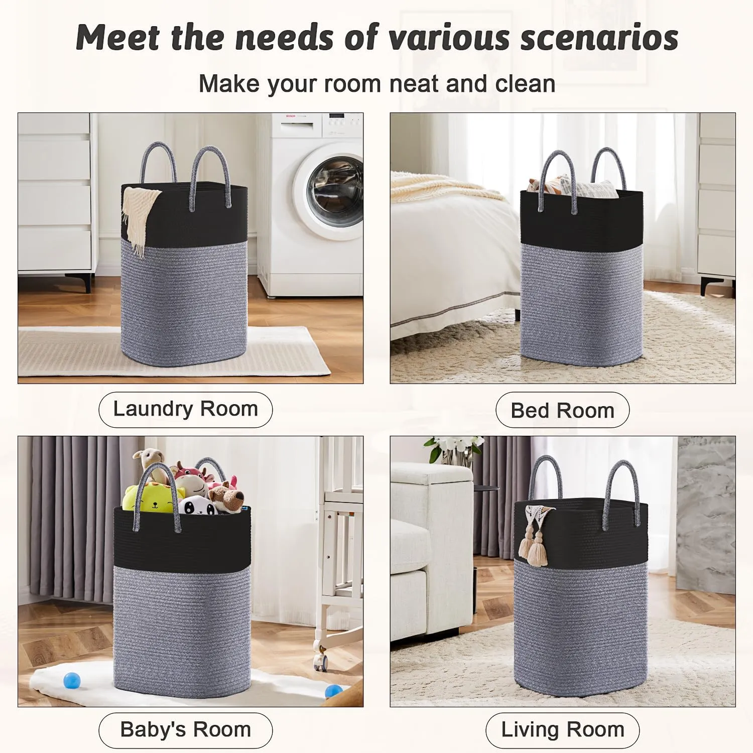 Laundry Basket,Woven Cotton Rope Laundry Hamper Sorters,80L Versatile Storage for Dirty Clothes,Baby Toys,and Blankets in Bathroom, Nursery,and Living Room