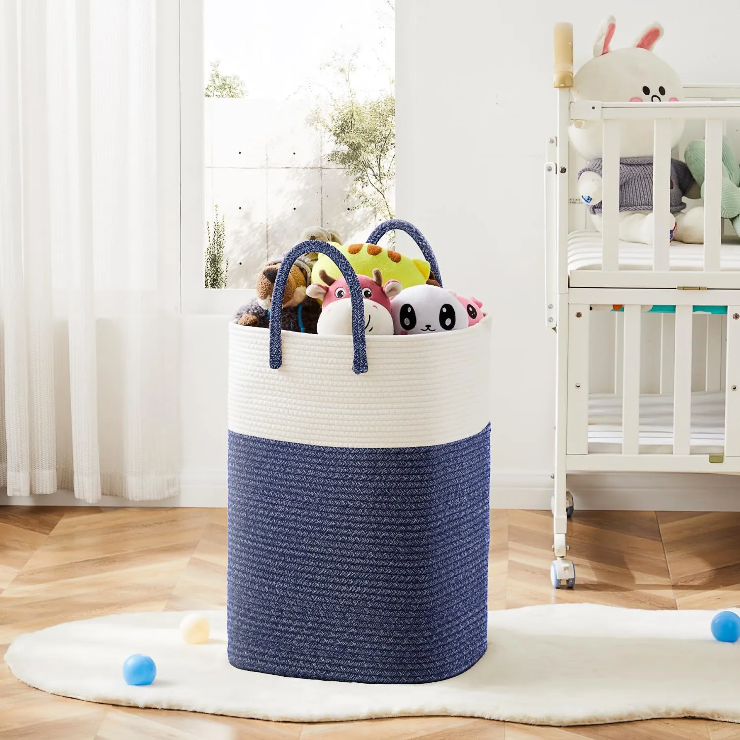 Laundry Basket,Woven Cotton Rope Laundry Hamper Sorters,80L Versatile Storage for Dirty Clothes,Baby Toys,and Blankets in Bathroom, Nursery,and Living Room