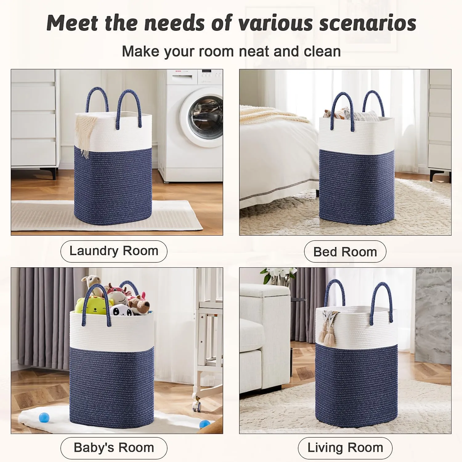 Laundry Basket,Woven Cotton Rope Laundry Hamper Sorters,80L Versatile Storage for Dirty Clothes,Baby Toys,and Blankets in Bathroom, Nursery,and Living Room