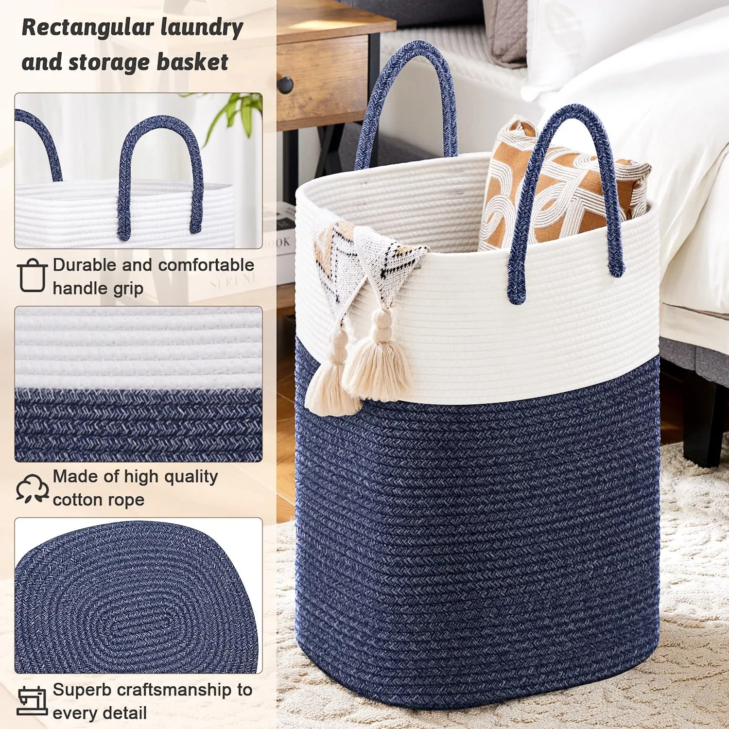 Laundry Basket,Woven Cotton Rope Laundry Hamper Sorters,80L Versatile Storage for Dirty Clothes,Baby Toys,and Blankets in Bathroom, Nursery,and Living Room