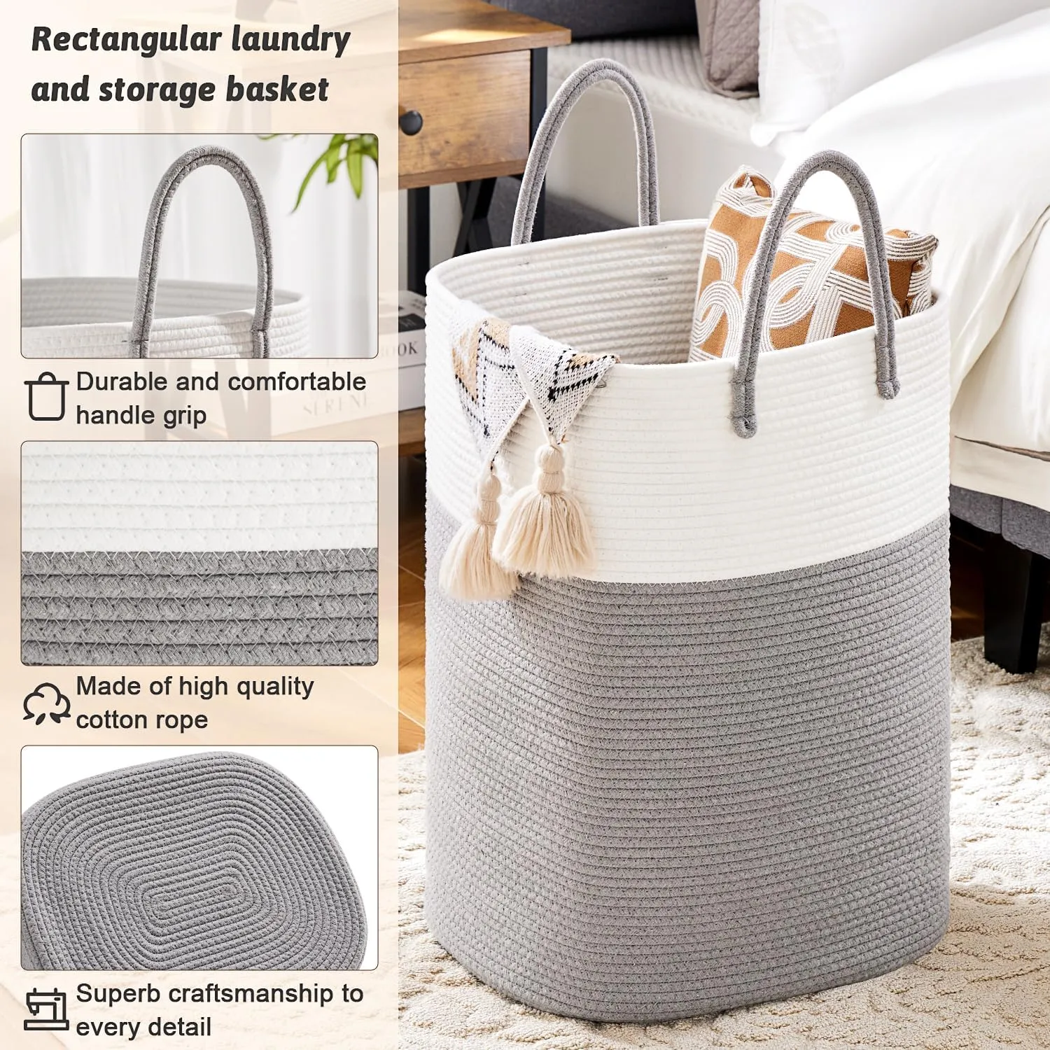 Laundry Basket,Woven Cotton Rope Laundry Hamper Sorters,80L Versatile Storage for Dirty Clothes,Baby Toys,and Blankets in Bathroom, Nursery,and Living Room