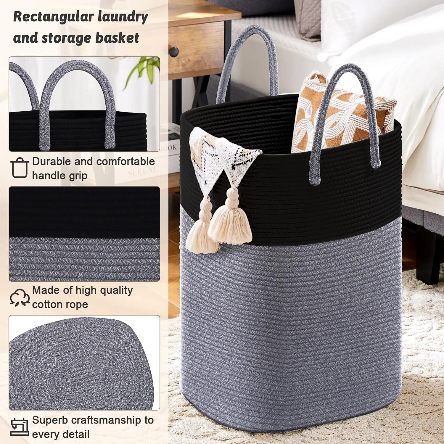 Laundry Basket,Woven Cotton Rope Laundry Hamper Sorters,80L Versatile Storage for Dirty Clothes,Baby Toys,and Blankets in Bathroom, Nursery,and Living Room
