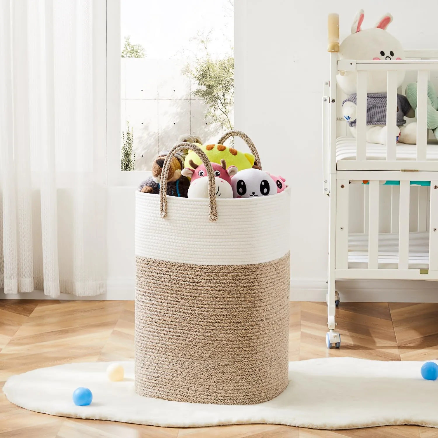 Laundry Basket,Woven Cotton Rope Laundry Hamper Sorters,80L Versatile Storage for Dirty Clothes,Baby Toys,and Blankets in Bathroom, Nursery,and Living Room