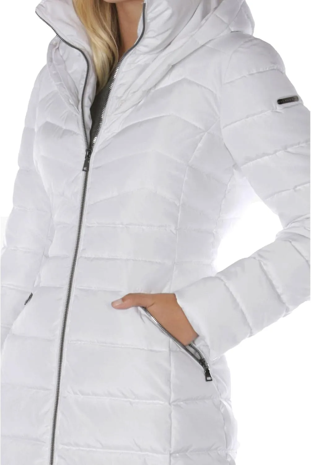 Laundry by Shelli Segal Women's Puffer Jacket with Detachable Faux Fur Hood and Large Collar