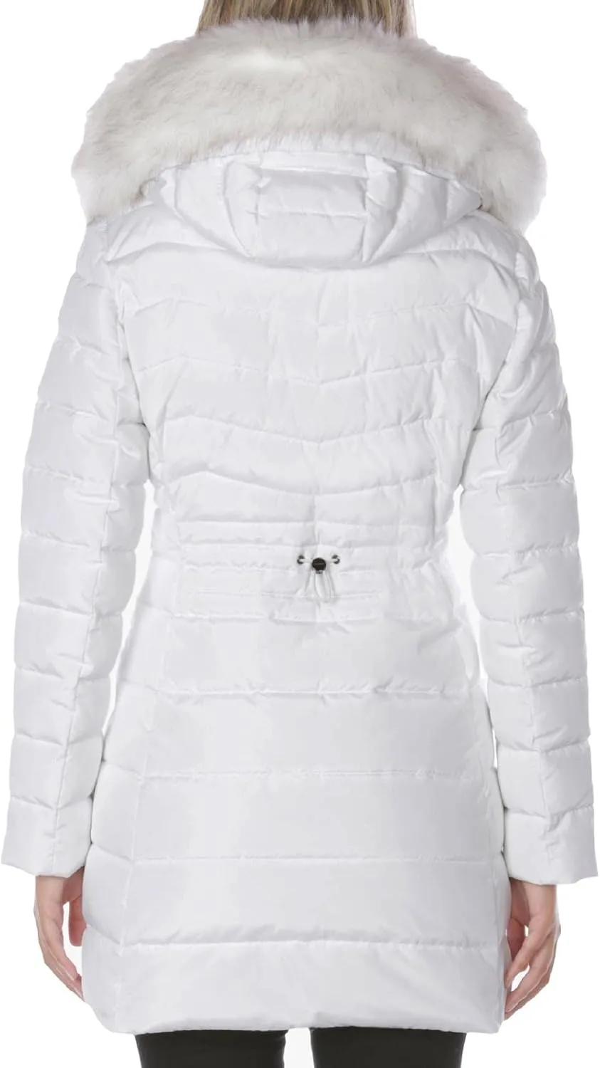 Laundry by Shelli Segal Women's Puffer Jacket with Detachable Faux Fur Hood and Large Collar