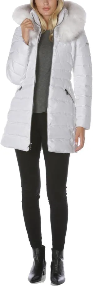 Laundry by Shelli Segal Women's Puffer Jacket with Detachable Faux Fur Hood and Large Collar