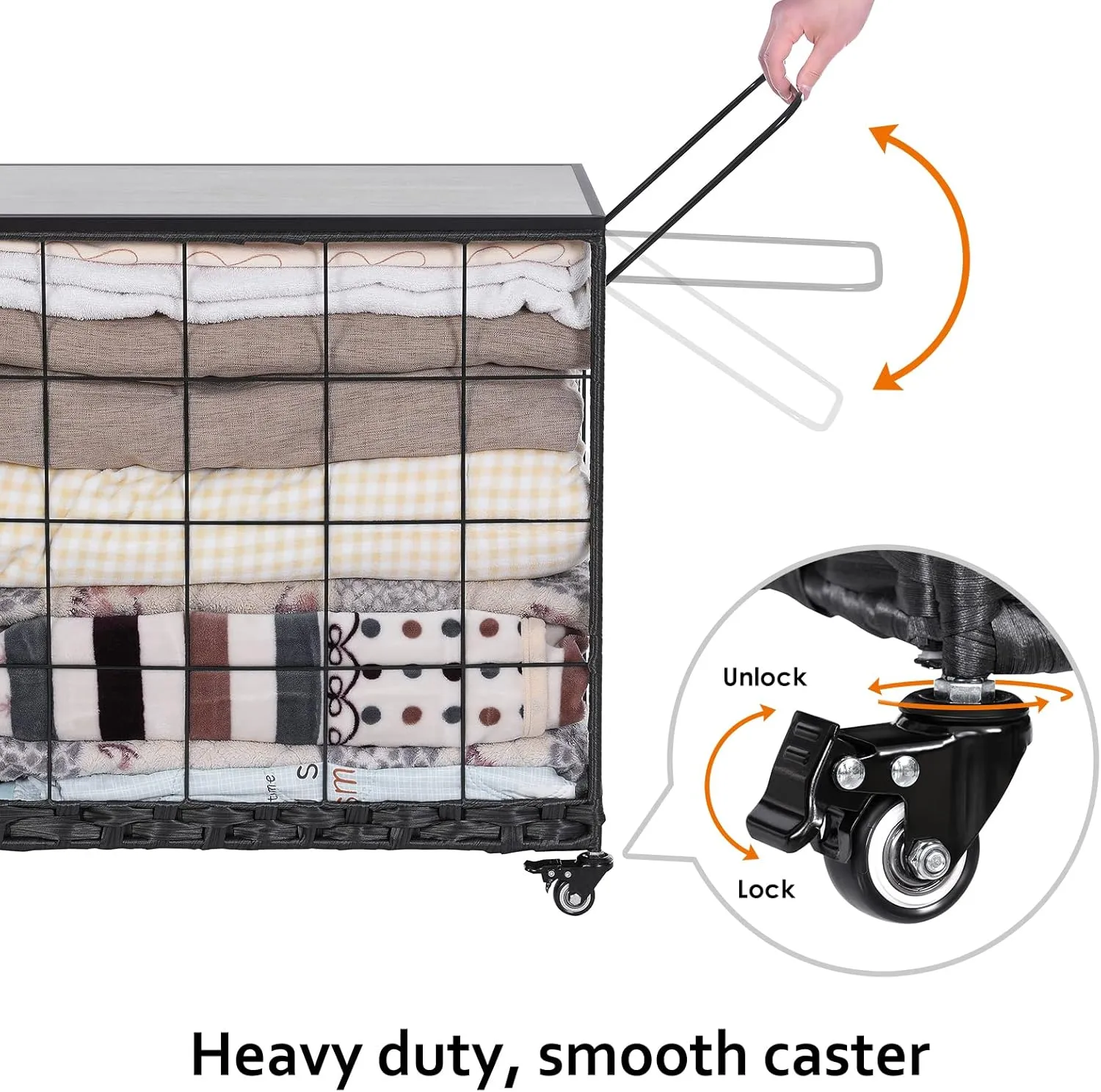 Laundry Hamper with Heavy Duty Caster Wheels; 3 Sections Clothes Hamper with Lid; 132L Laundry Basket with Removable Liner Bag; Laundry Sorter with Metal Handle (Grey)
