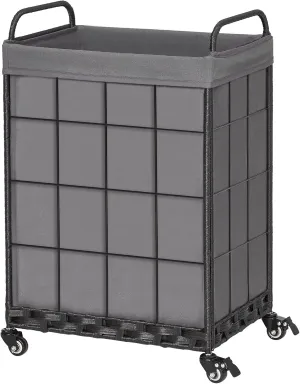Laundry Hamper with Heavy Duty Rolling Lockable Wheels; Durable Laundry Basket with Detachable Liner Bag; Collapsible Clothes Hamper with Metal Handle (Grey)