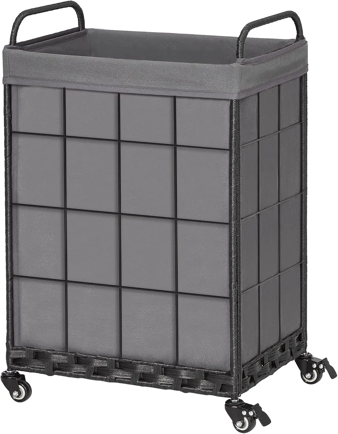 Laundry Hamper with Heavy Duty Rolling Lockable Wheels; Durable Laundry Basket with Detachable Liner Bag; Collapsible Clothes Hamper with Metal Handle (Grey)