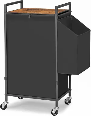 Laundry Hamper with Rustic Brown Lid & Wheels; 96L Large Rolling Laundry Basket with Removable Oxford Liner Bag; Tall Freestanding Dirty Clothes Hamper with Side Pocket; Metal Frame Laundry Cart