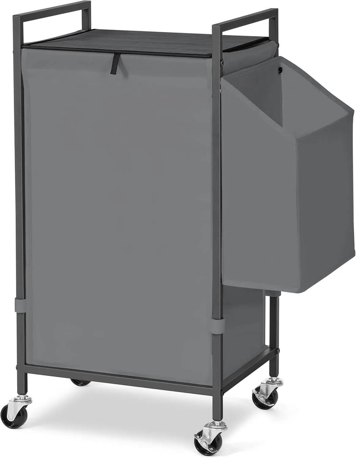 Laundry Hamper with Rustic Brown Lid & Wheels; 96L Large Rolling Laundry Basket with Removable Oxford Liner Bag; Tall Freestanding Dirty Clothes Hamper with Side Pocket; Metal Frame Laundry Cart