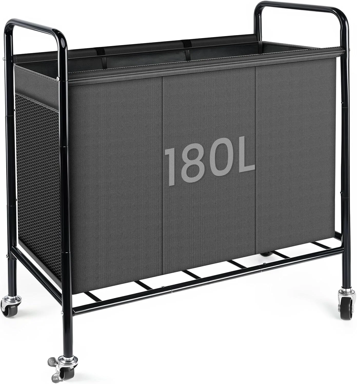 Laundry Hamper with Wheels, 180L Large 3-Compartment Rolling Clothes Hamper with Removable Laundry Bag, 360° Braking Casters for Laundry Room Organization and Storage - Black