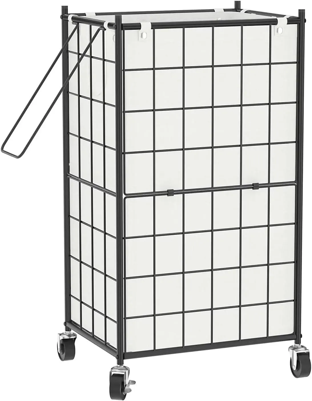 Laundry Hamper with Wheels,Metal Wire Frame Rolling Laundry Basket with Removable bag,100L Clothes(Black And White)
