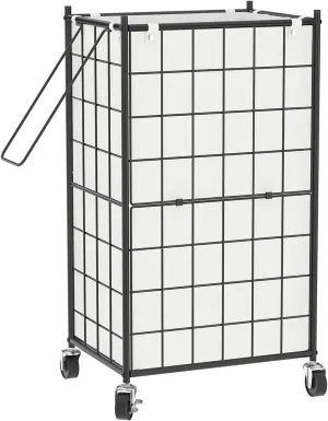 Laundry Hamper with Wheels,Metal Wire Frame Rolling Laundry Basket with Removable bag,100L Clothes(Black And White)