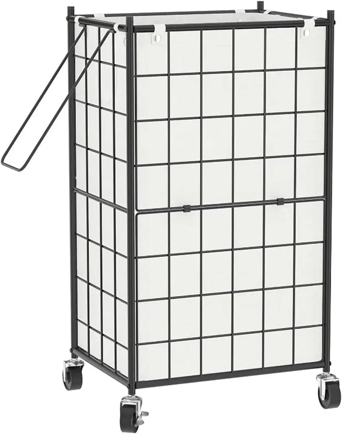 Laundry Hamper with Wheels,Metal Wire Frame Rolling Laundry Basket with Removable bag,100L Clothes(Black And White)