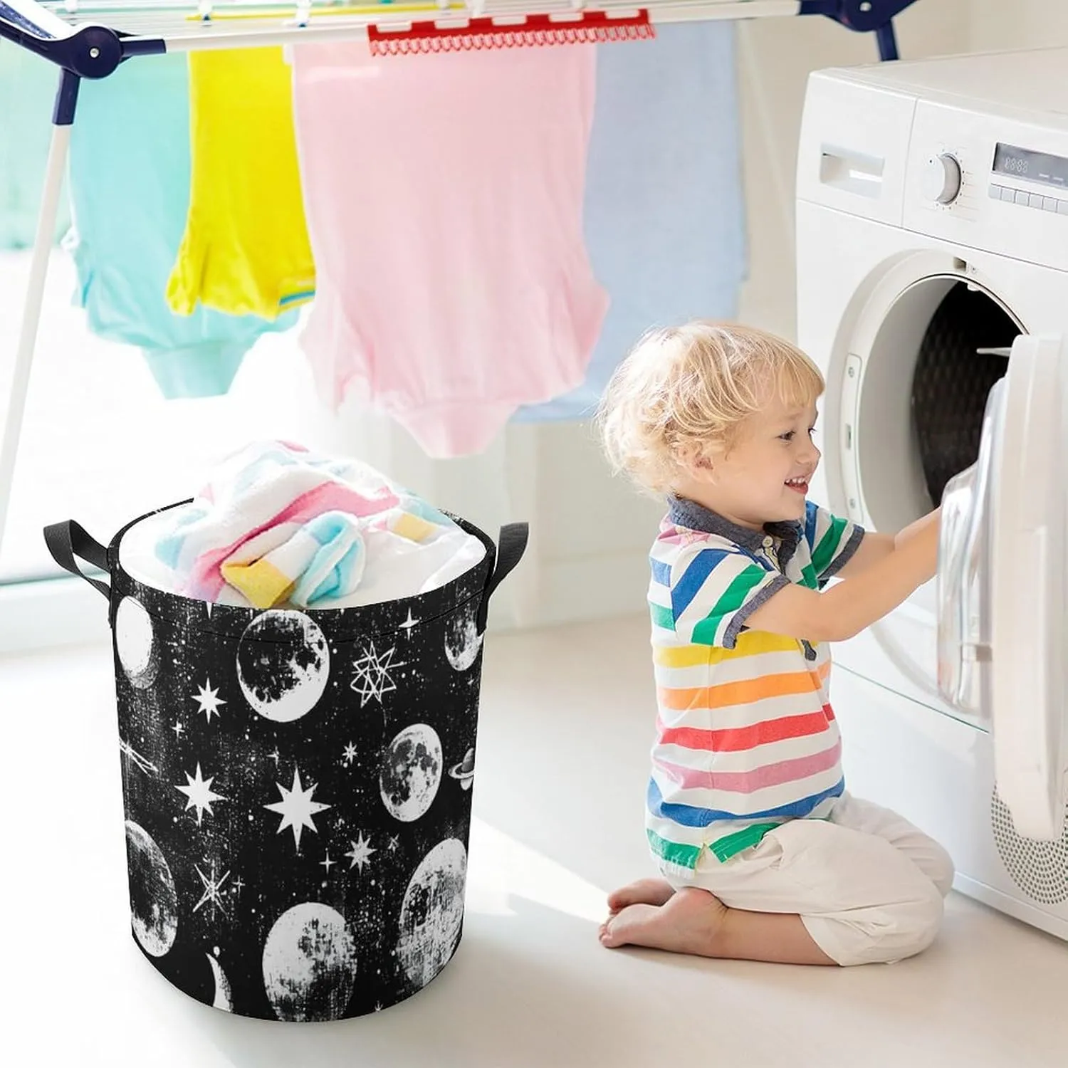 Laundry Hampers, Large Drawstring Laundry Bag, Removable Laundry Bags, Collapsible Storage Bin with Handles for Home Organization, Kids Room, Nursery Nature