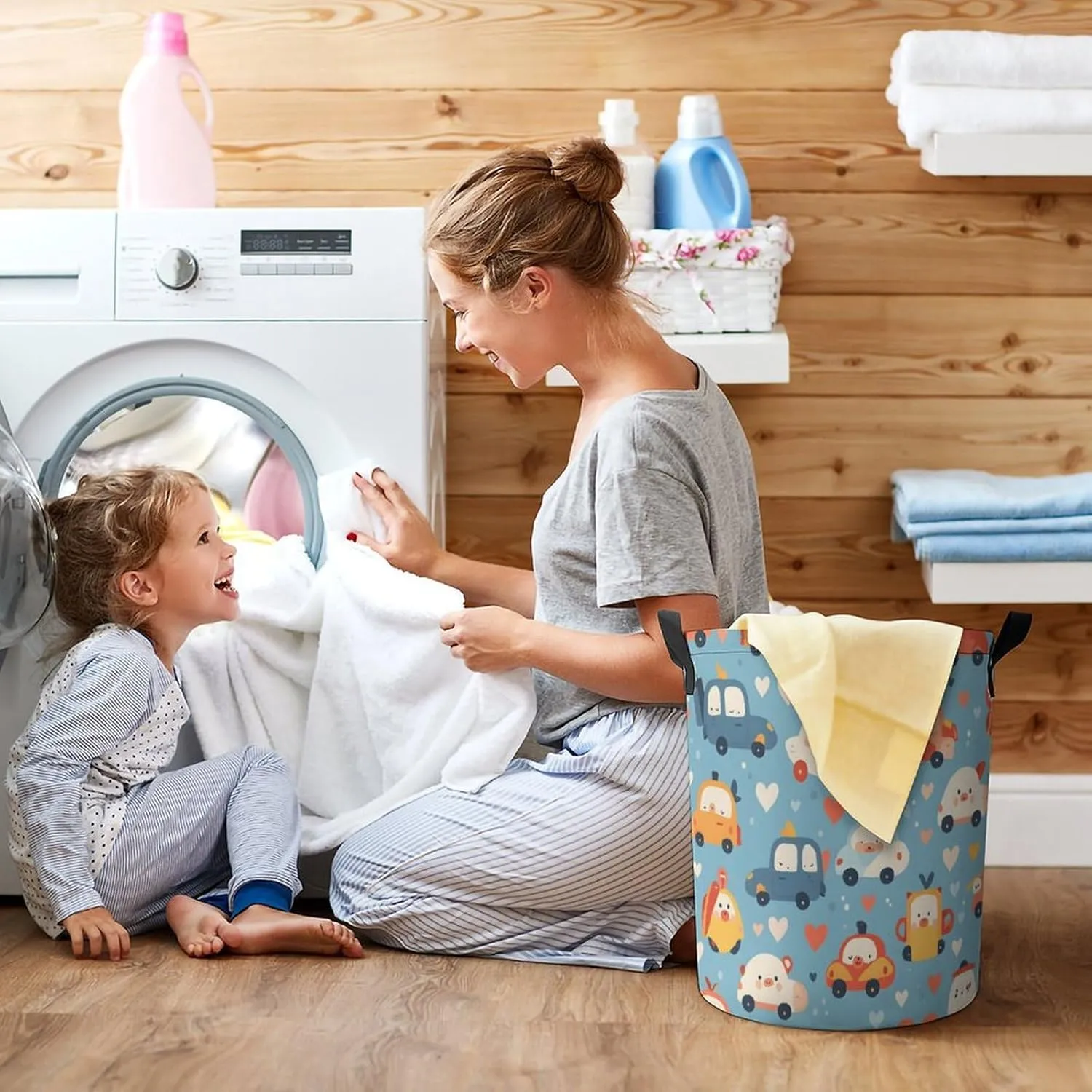 Laundry Hampers, Large Drawstring Laundry Bag, Removable Laundry Bags, Collapsible Storage Bin with Handles for Home Organization, Kids Room, Nursery Textile