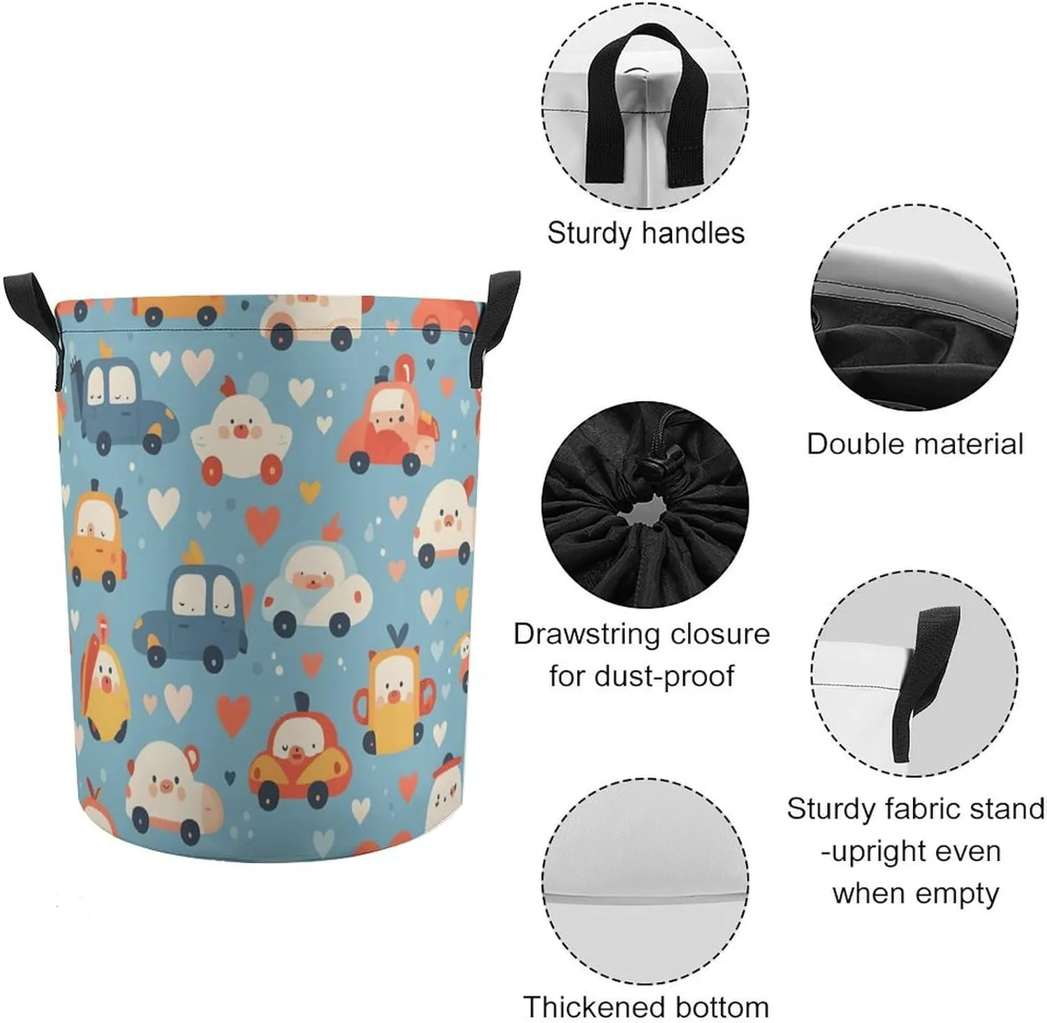 Laundry Hampers, Large Drawstring Laundry Bag, Removable Laundry Bags, Collapsible Storage Bin with Handles for Home Organization, Kids Room, Nursery Textile