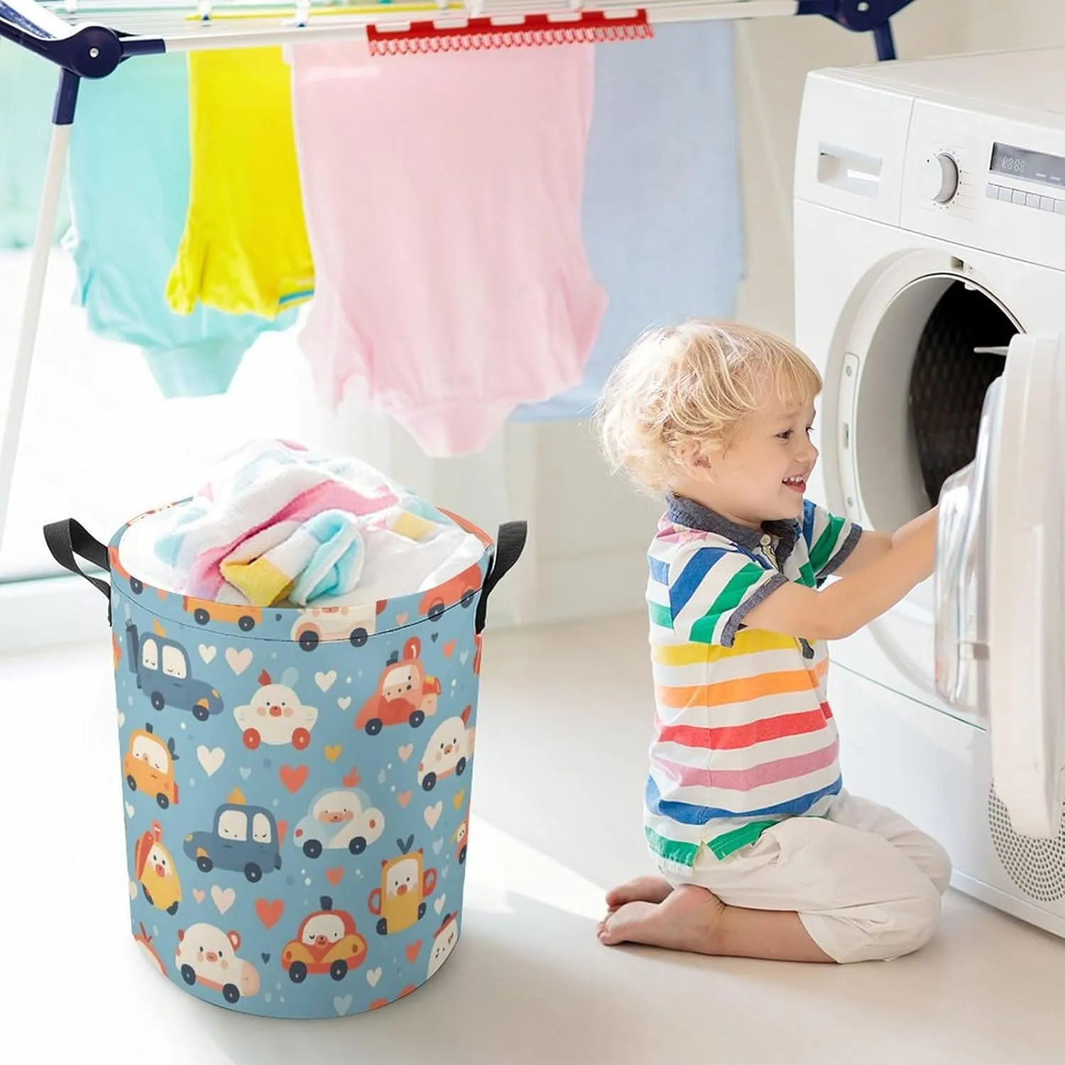 Laundry Hampers, Large Drawstring Laundry Bag, Removable Laundry Bags, Collapsible Storage Bin with Handles for Home Organization, Kids Room, Nursery Textile