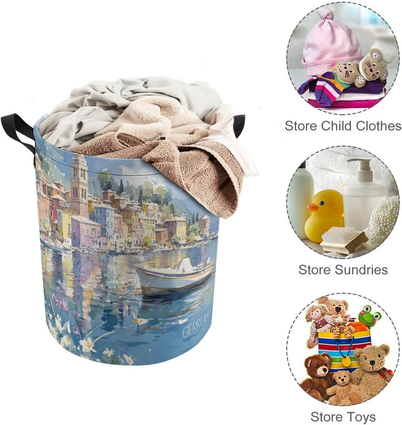 Laundry Hampers, Large Drawstring Laundry Bag, Removable Laundry Bags, Collapsible Storage Bin with Handles for Home Organization, Kids Room, Nursery Watercraft