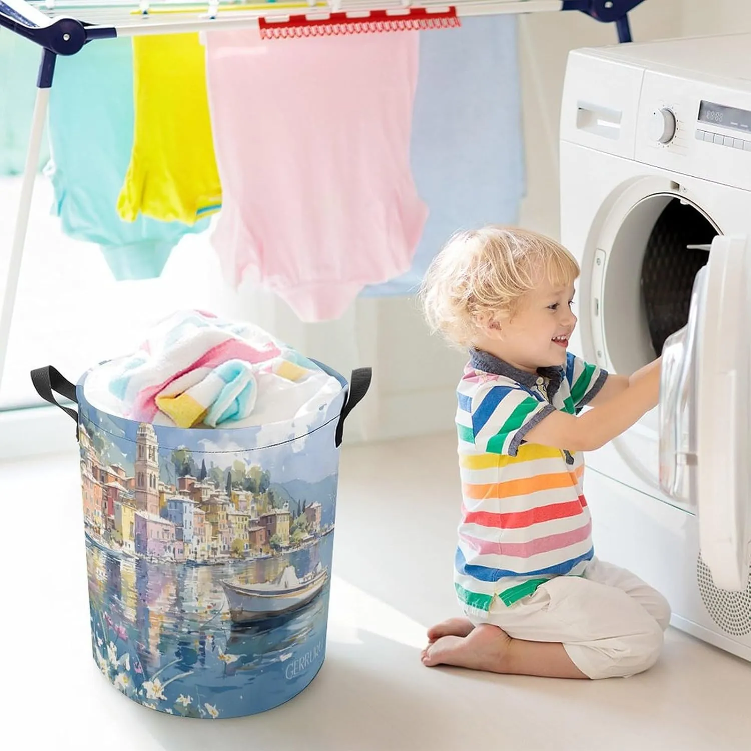 Laundry Hampers, Large Drawstring Laundry Bag, Removable Laundry Bags, Collapsible Storage Bin with Handles for Home Organization, Kids Room, Nursery Watercraft