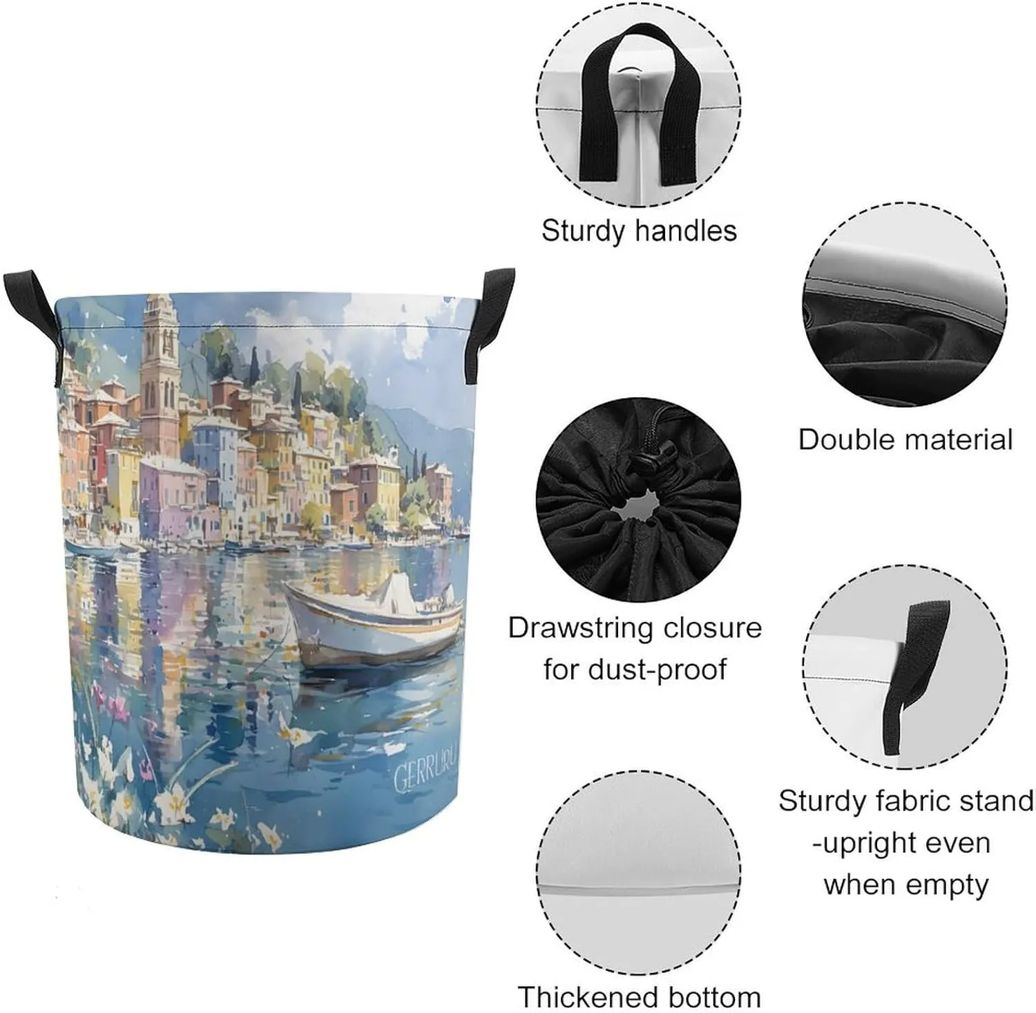 Laundry Hampers, Large Drawstring Laundry Bag, Removable Laundry Bags, Collapsible Storage Bin with Handles for Home Organization, Kids Room, Nursery Watercraft