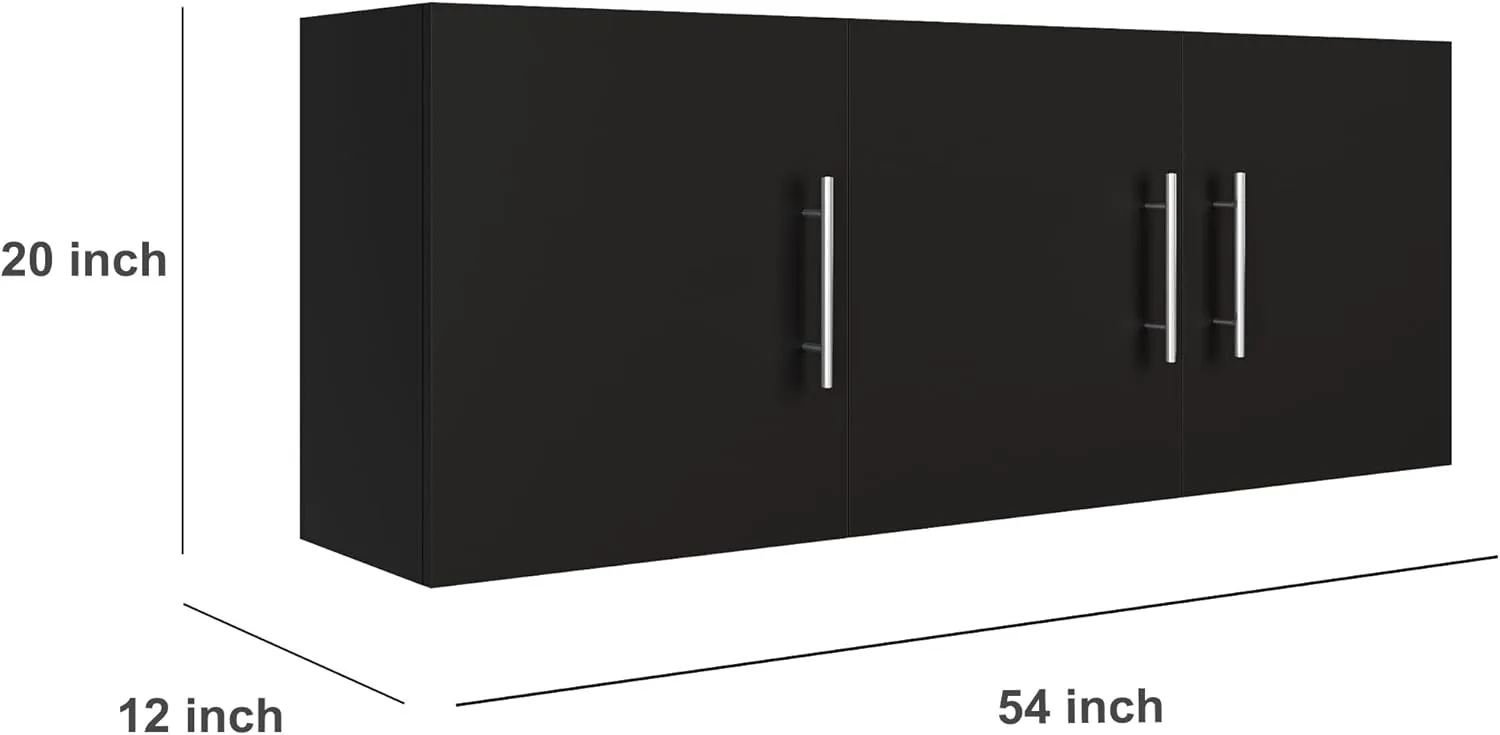 Laundry Room Cabinets, 54" W x 12" D x 20" H Kitchen Wall Cabinets, 3 Doors Bathroom Storage Toilet Cabinet with Adjustable Shelves, Over The Toilet Storage Cabinet, Black