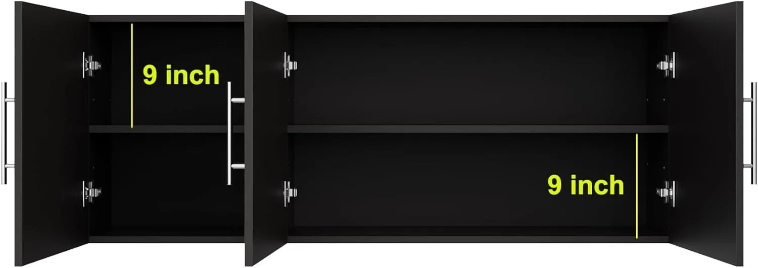Laundry Room Cabinets, 54" W x 12" D x 20" H Kitchen Wall Cabinets, 3 Doors Bathroom Storage Toilet Cabinet with Adjustable Shelves, Over The Toilet Storage Cabinet, Black