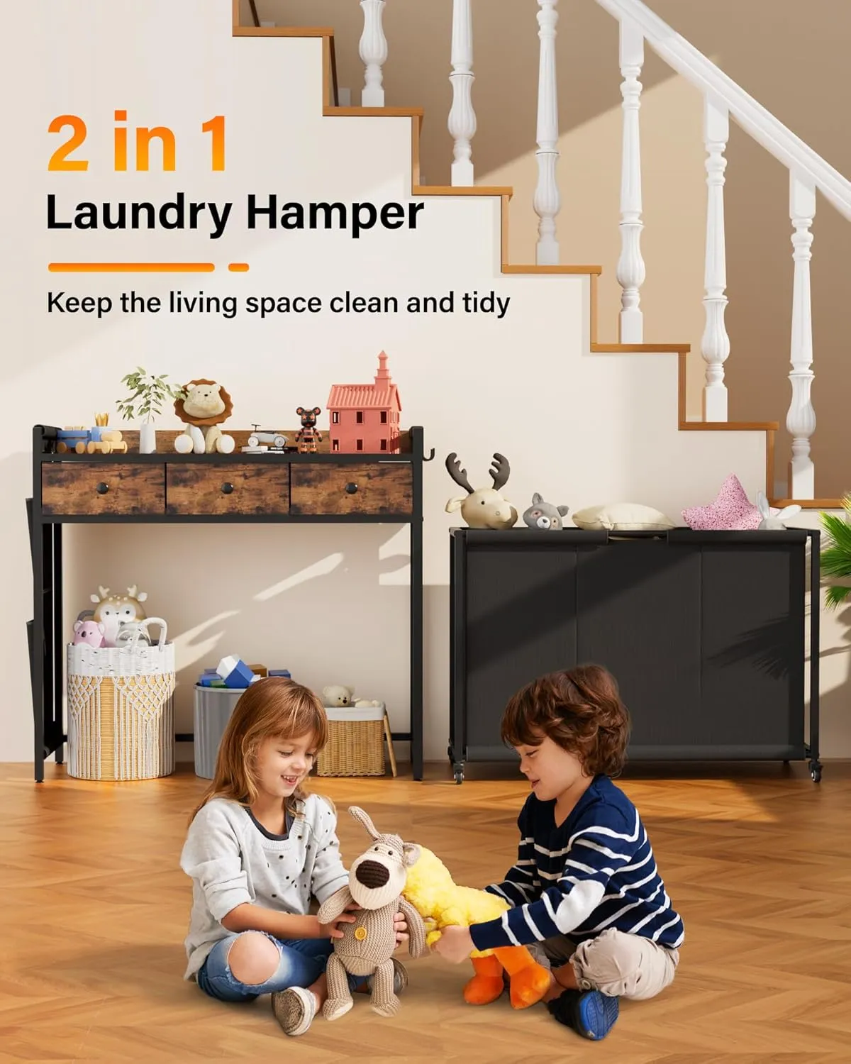 Laundry Sorter 3 Section: Rolling Laundry Basket Organizer with Wheels - Hamper with Shelf and Drawers for Room Organization and Storage