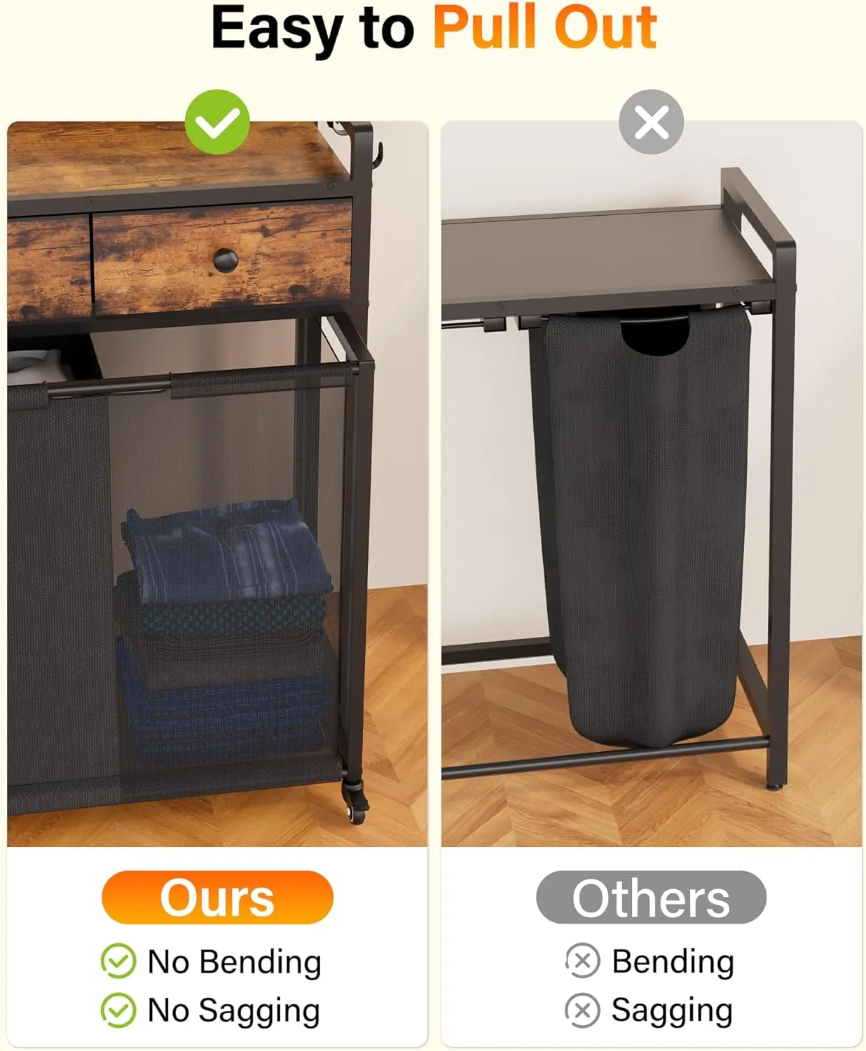 Laundry Sorter 3 Section: Rolling Laundry Basket Organizer with Wheels - Hamper with Shelf and Drawers for Room Organization and Storage