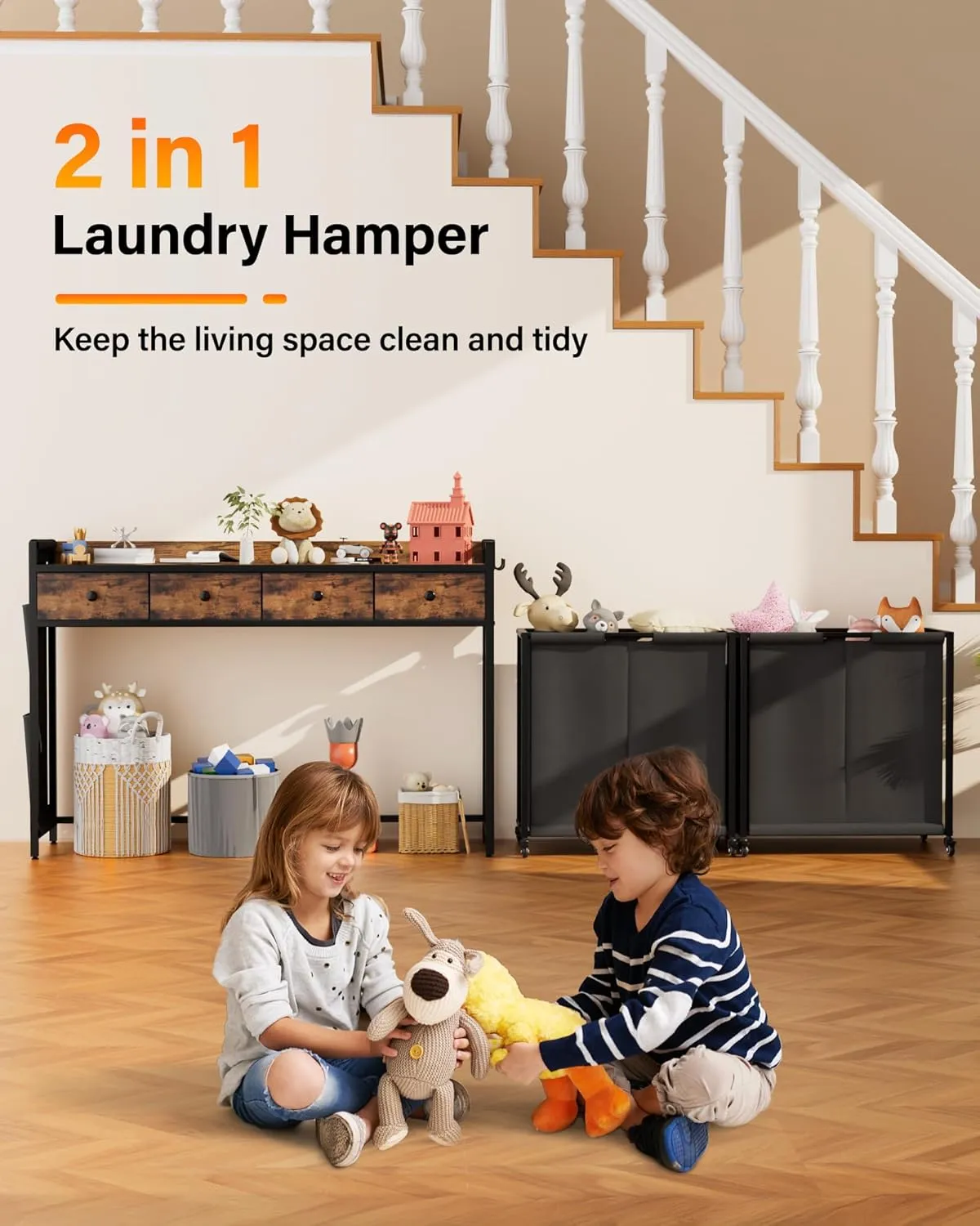 Laundry Sorter 4 Section: Laundry Hamper Basket with Shelf and Wheels - Rolling Laundry Basket Organizer with Drawers and Pull-Out Cart - Clothes Hamper for Laundry Room Bathroom Bedroom