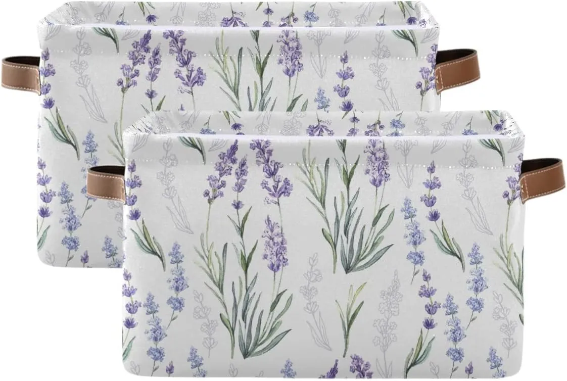 Lavender Fabric Storage Bin, Foldable Organizer Bag for Baby Cloth, Dog Toy, Book Storage Cubes, Shelf Closet Basket - 16x12x8