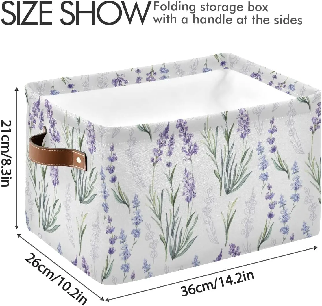 Lavender Fabric Storage Bin, Foldable Organizer Bag for Baby Cloth, Dog Toy, Book Storage Cubes, Shelf Closet Basket - 16x12x8