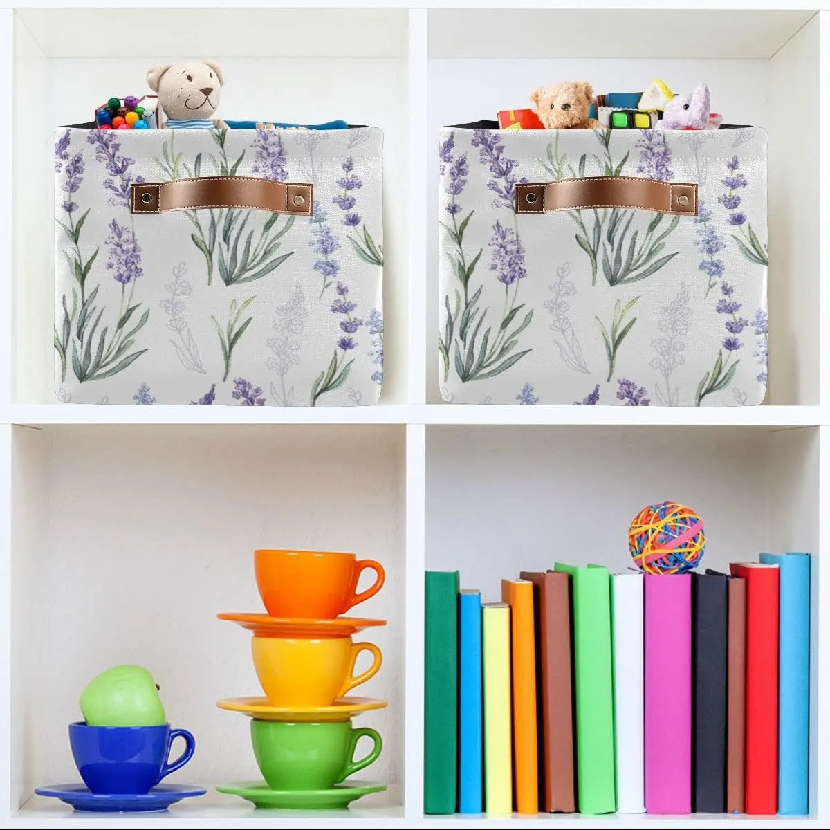 Lavender Fabric Storage Bin, Foldable Organizer Bag for Baby Cloth, Dog Toy, Book Storage Cubes, Shelf Closet Basket - 16x12x8