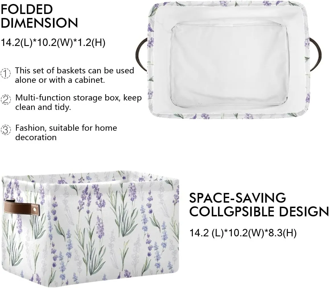 Lavender Fabric Storage Bin, Foldable Organizer Bag for Baby Cloth, Dog Toy, Book Storage Cubes, Shelf Closet Basket - 16x12x8