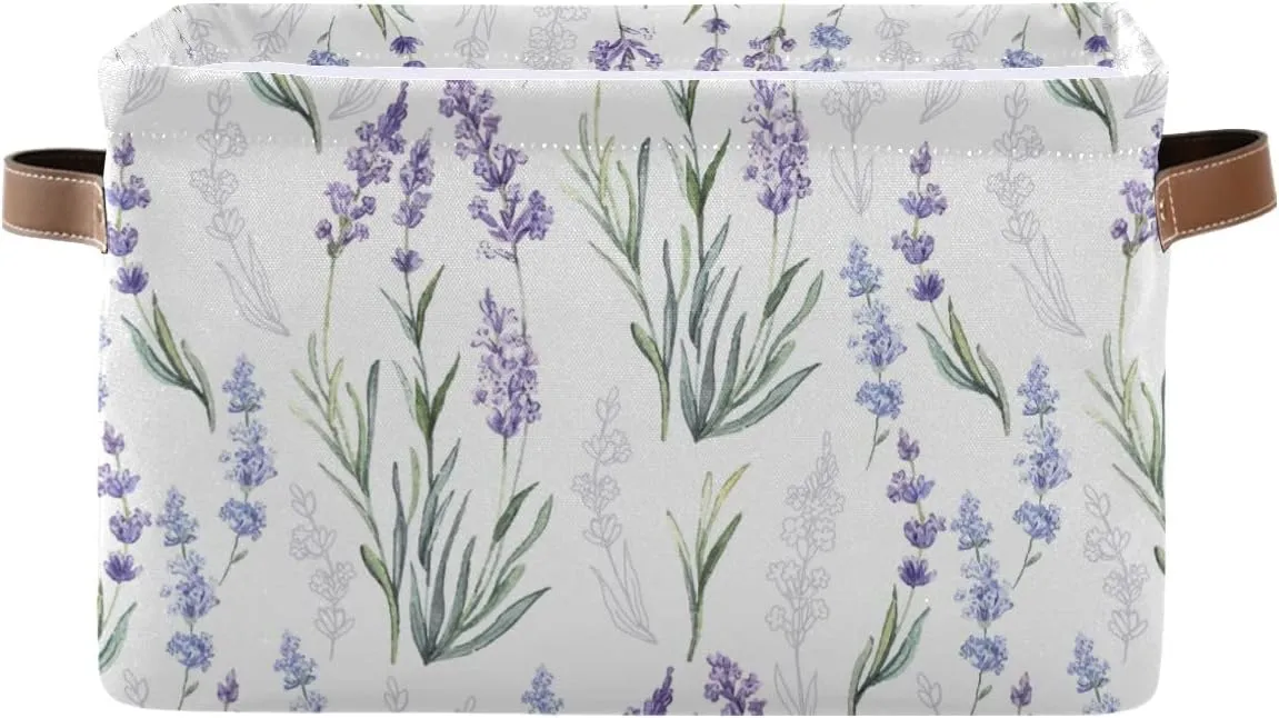 Lavender Fabric Storage Bin, Foldable Organizer Bag for Baby Cloth, Dog Toy, Book Storage Cubes, Shelf Closet Basket - 16x12x8