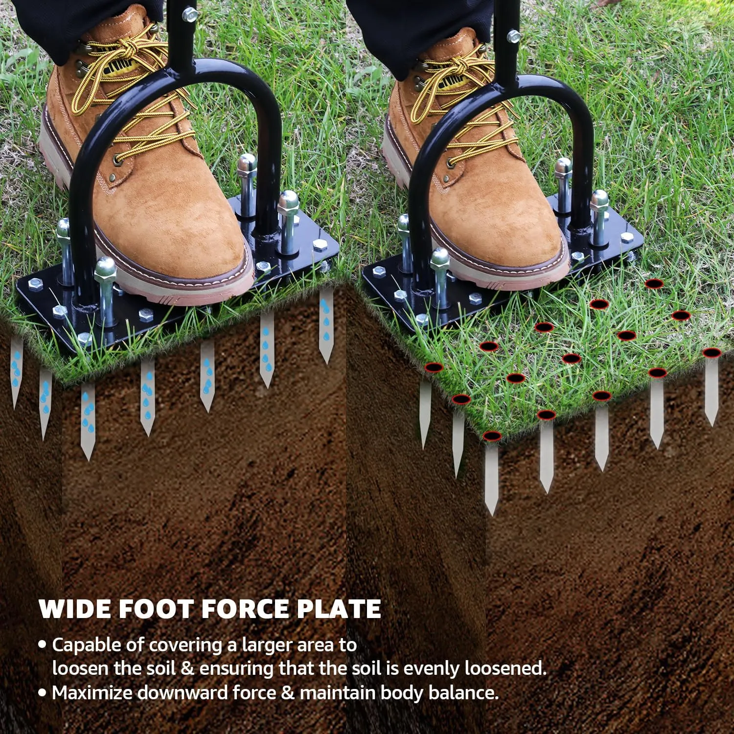 Lawn Aerator - Aerator Lawn Tool, Automatic Dirt and Leaf Clean Design, Heavy Duty Manual Lawn Aerator Tool with 15 Iron Spikes, Height Adjustable, Yard Grass Aerator for Lawn(Black)