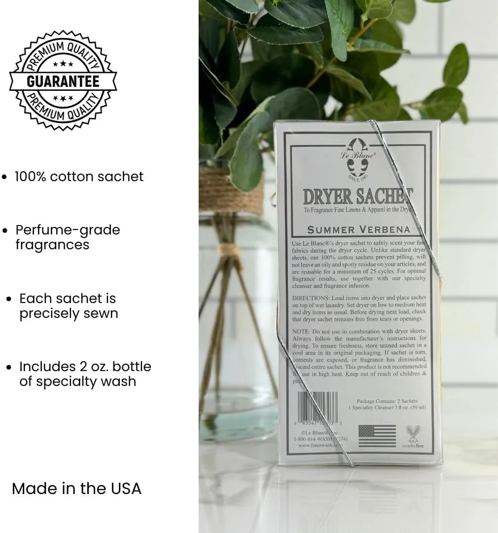 Le Blanc® Summer Verbena Double Pack Dryer Sachet - Luxury Scented Fabric Sachet for Your Dryer (1 Pack)