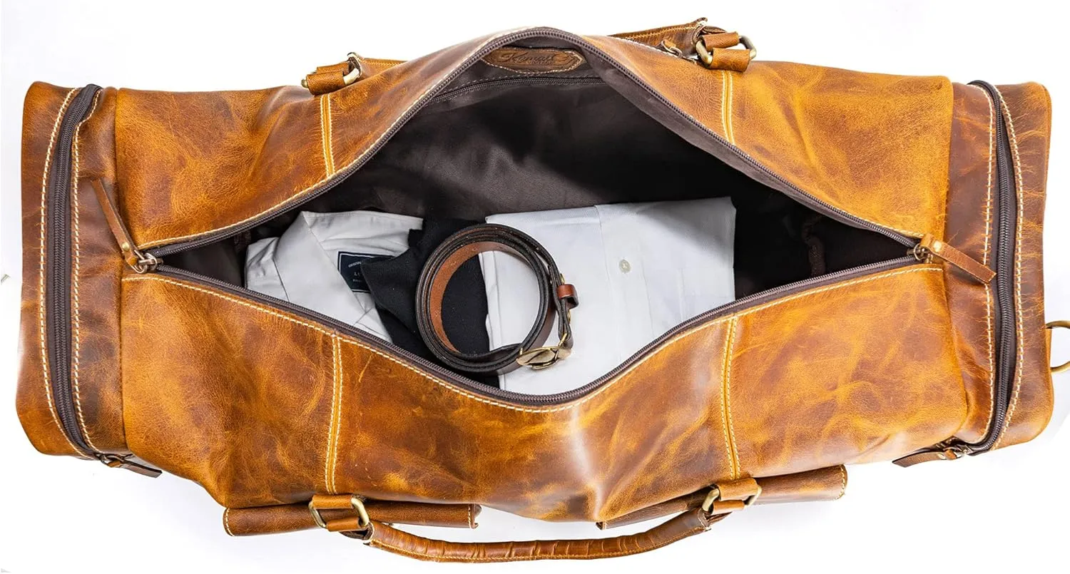 Leather 24 inch Duffel Bag Travel Sports Overnight Weekend Leather Duffle Bag for Gym Sports Cabin Holdall bag
