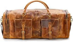Leather 24 inch Duffel Bag Travel Sports Overnight Weekend Leather Duffle Bag for Gym Sports Cabin Holdall bag