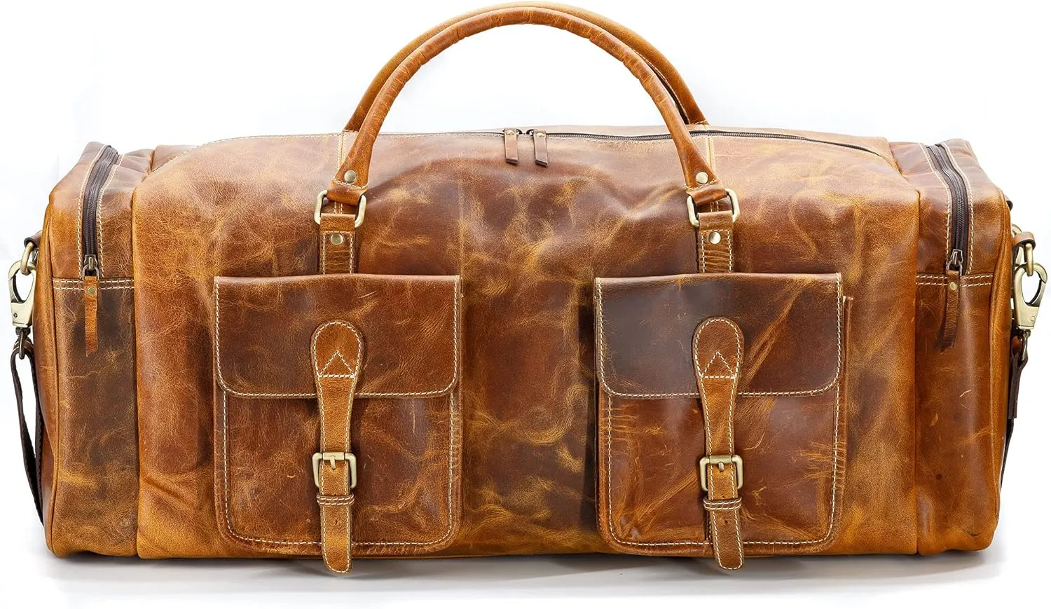 Leather 24 inch Duffel Bag Travel Sports Overnight Weekend Leather Duffle Bag for Gym Sports Cabin Holdall bag