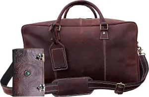 Leather and Stitches Handmade Leather Duffle Bag Luggage Bag for Gym Travel Holdall Weekender for Men and Women,DarkBrown