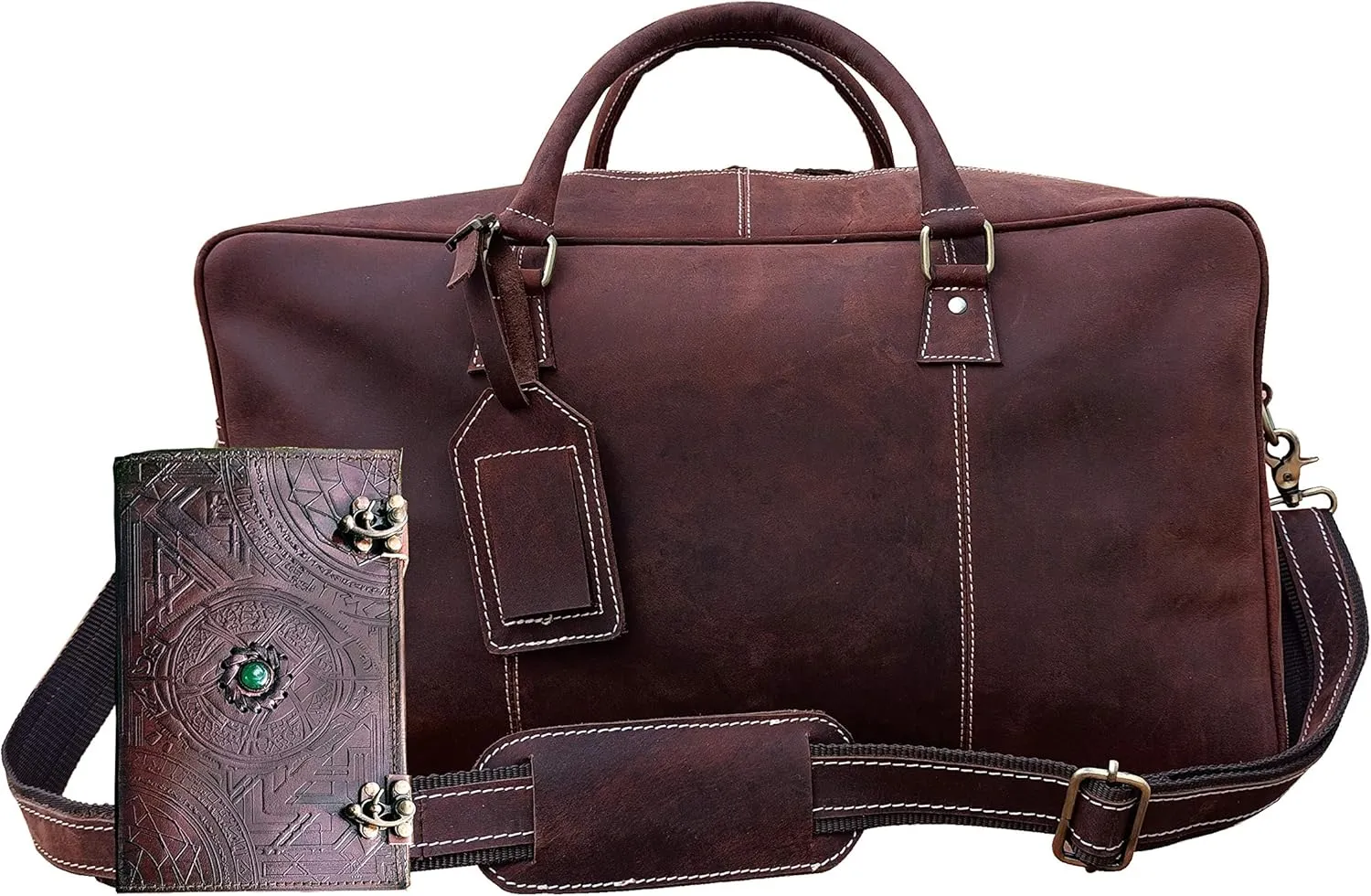 Leather and Stitches Handmade Leather Duffle Bag Luggage Bag for Gym Travel Holdall Weekender for Men and Women,DarkBrown