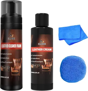 Leather Cleaner and Conditioner Kit for Car Seats and Interiors Seats, Boots, Bags Works on Natural, Synthetic, Pleather, Faux Leather