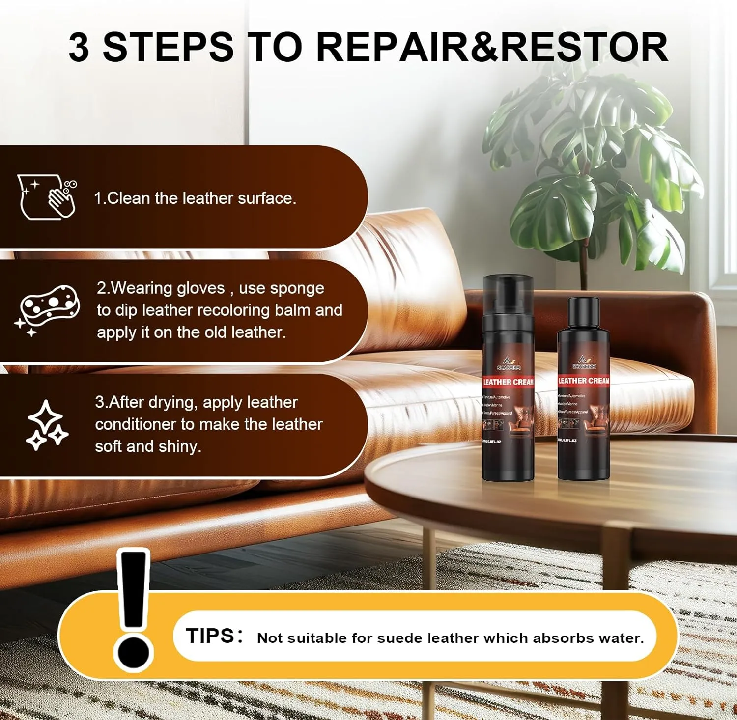 Leather Cleaner and Conditioner Kit for Car Seats and Interiors Seats, Boots, Bags Works on Natural, Synthetic, Pleather, Faux Leather