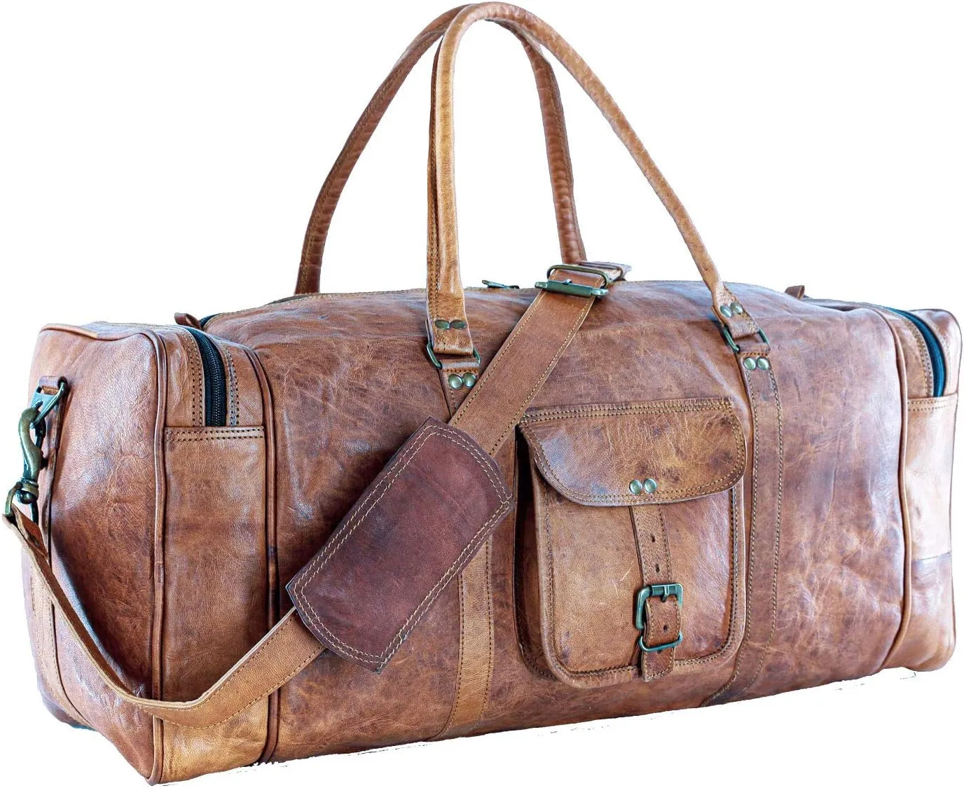 Leather Duffel Bag 32 inch Large Travel Bag Gym Sports Overnight Weekender Bag by Komal's Passion Leather (24 inch)