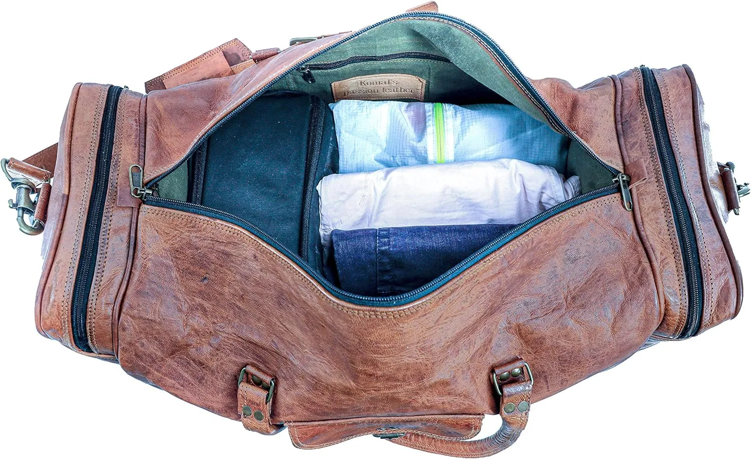 Leather Duffel Bag 32 inch Large Travel Bag Gym Sports Overnight Weekender Bag by Komal's Passion Leather (24 inch)