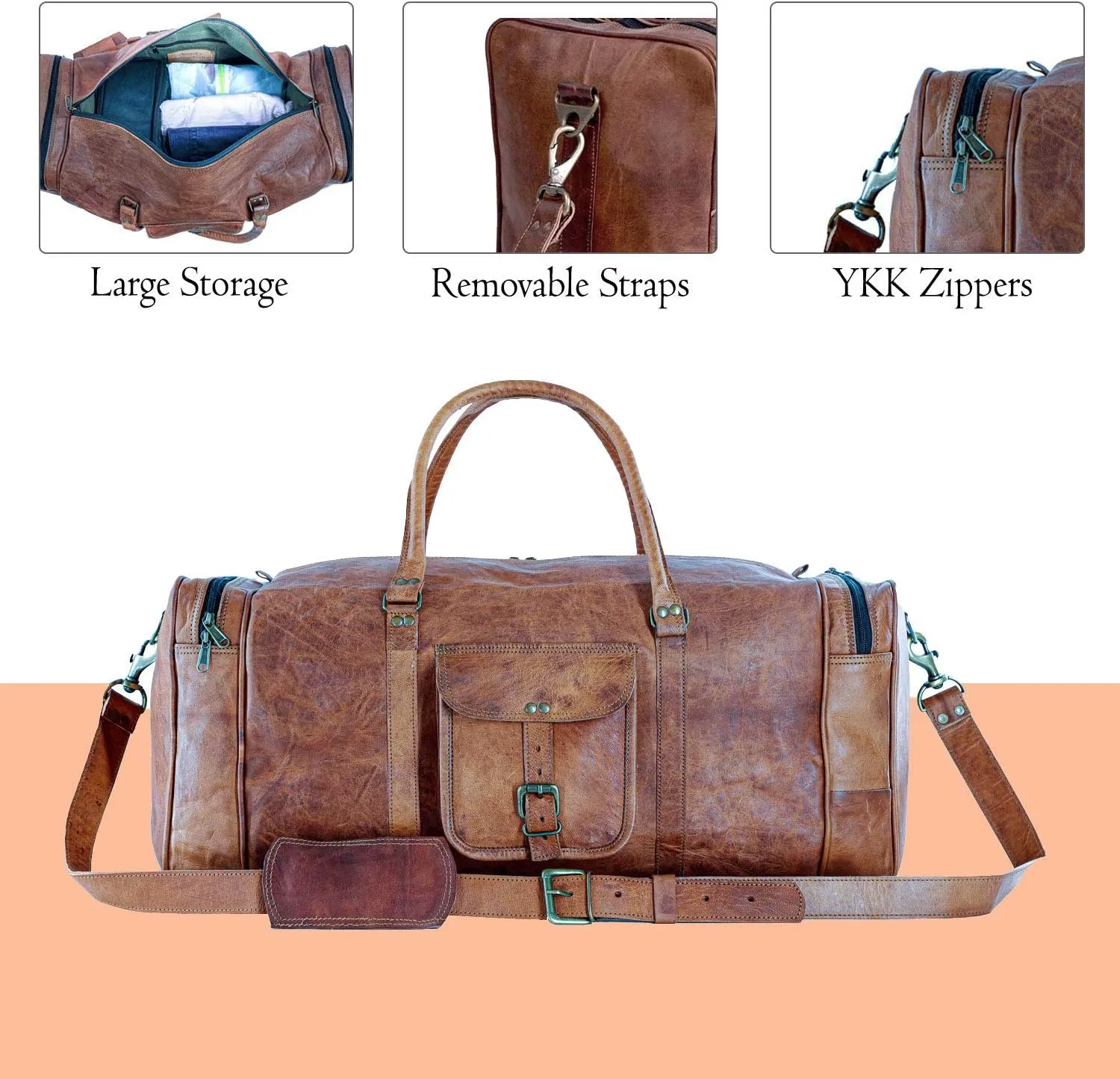 Leather Duffel Bag 32 inch Large Travel Bag Gym Sports Overnight Weekender Bag by Komal's Passion Leather (24 inch)