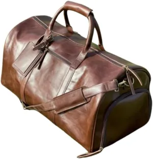 Leather Duffle Weekender Bag for Men | Personalized Brown Leather Travel Bag, Stylish and Durable