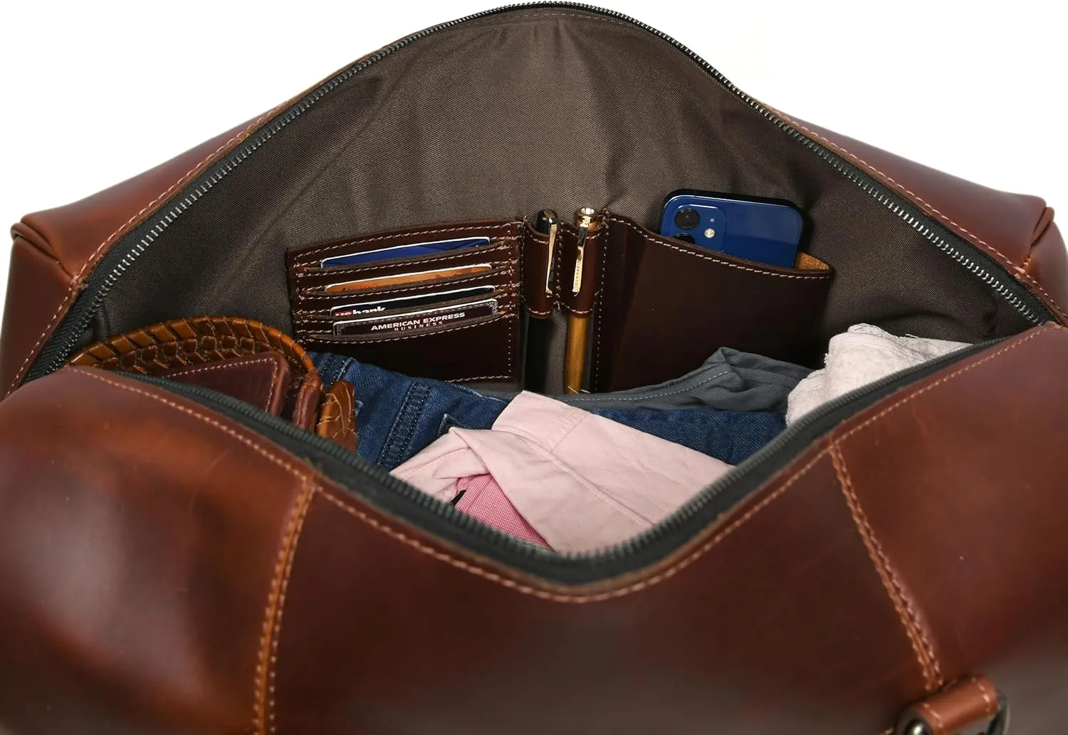 Leather Travel Duffel Bag | Gym Sports Bag Airplane Luggage Carry-On Bag | Gift for Father's Day by Aaron Leather Goods